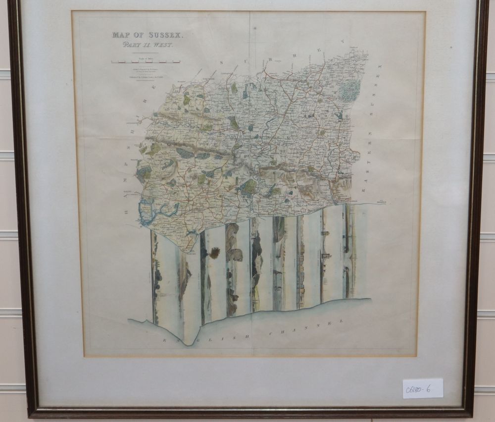 J. Baxter of Lewes, coloured engraving, Map of Sussex Part II West 1834, 43 x 41cm